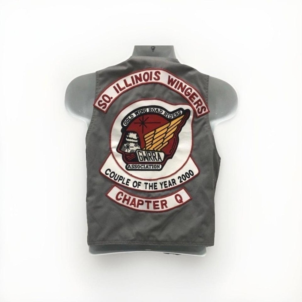 Dark Grey Gold Wing Road Riders Vest w Patches Pins Eclectic Grandma Unique Sz S - Picture 3 of 6